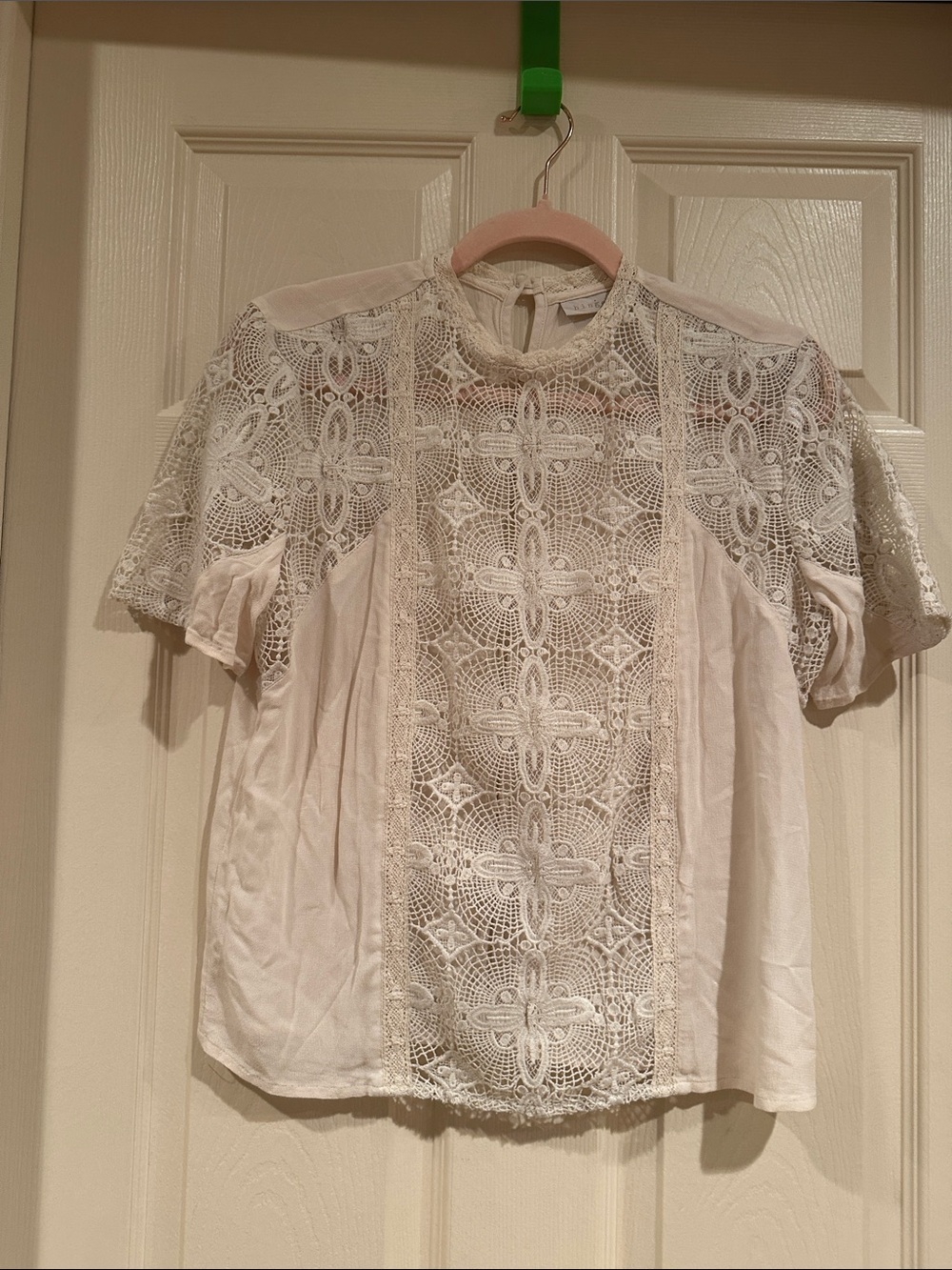 hinge Lace Panel Short Sleeve Blouse